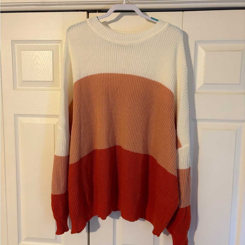 SHEIN Cream, Tan, and Orange striped Sweater